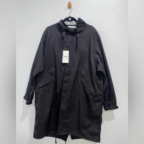 MUJI Labo Water-Repellent Hooded Long Coat Black Size M Men’s– New - Picture 2 of 6